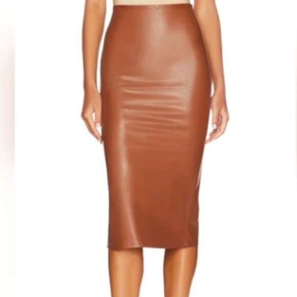Commando Faux Vegan Leather Pencil Skirt Pull-On Cocoa Brown Size Medium Women's - Picture 1 of 10